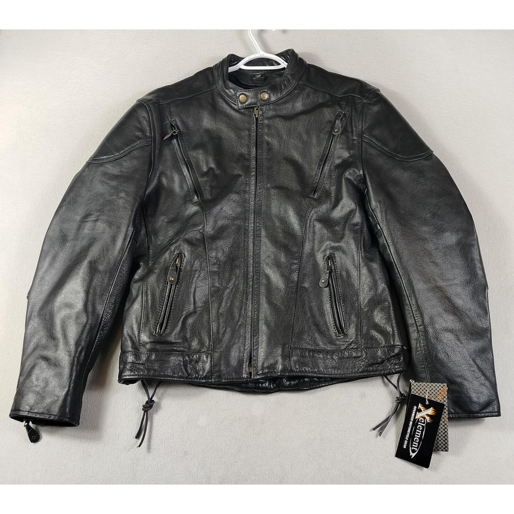 Xelement Jacket Mens Large Black Leather Vented Motorcycle Biker Gear Riding